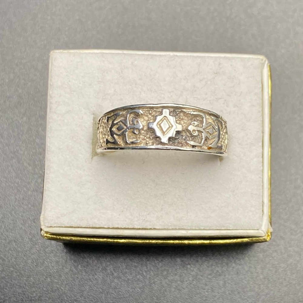 Vintage 925 Sterling Silver Southwestern Aztec Lizard Engraved Band Ring - Picture 13 of 16